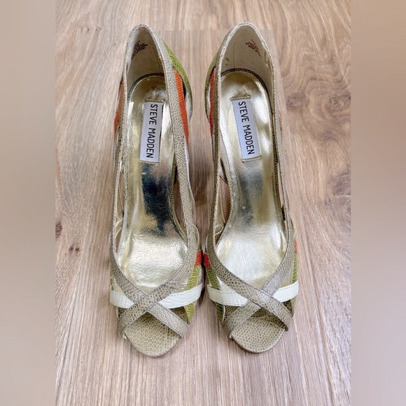 Steve Madden Saavoy Retro Color Scheme Peep Toe Pump Size 7.5 NWOT - Picture 3 of 6